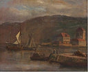 Bergen harbor with Bergenhu by Johan Christian Dahl — hand-painted landscape oil painting reproduction on canvas