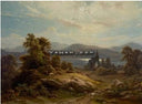 From Veøy with the medieval church in the middle by Knud Baade — rural oil painting wall art, Romanticism