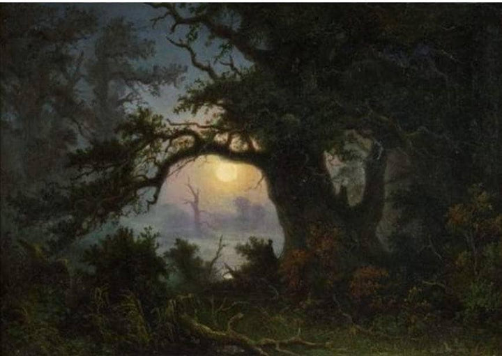 A marvelous landscape in clear moonlight by Knud Baade — hand-painted landscape oil painting reproduction on canvas