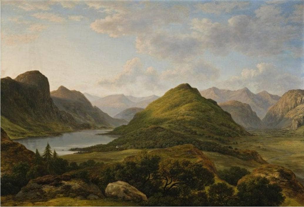 Leathe's water, Skiddaw and saddleback in distance by John Glover — hand-painted landscape oil painting reproduction on canvas