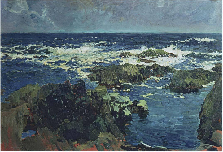 Sea and rocks in San Esteban, Asturias by Joaquín Sorolla — hand-painted landscape oil painting reproduction on canvas