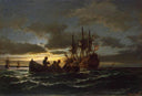 Sea at Night by Anton Melbye — ships oil painting wall art, Romanticism
