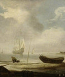 Sea Piece, a Calm by Simon de Vlieger — ships oil painting wall art, Baroque