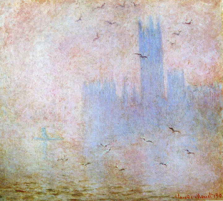 Seagulls over the Houses of Parliament by Claude Monet — hand-painted landscape oil painting reproduction on canvas