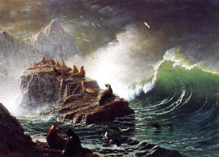 Seals on the Rocks, Farallon Islands by Albert Bierstadt — hand-painted animal oil painting reproduction on canvas
