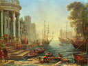 Seaport with the Embarkation of St. Ursula by Claude Lorrain — ships oil painting wall art