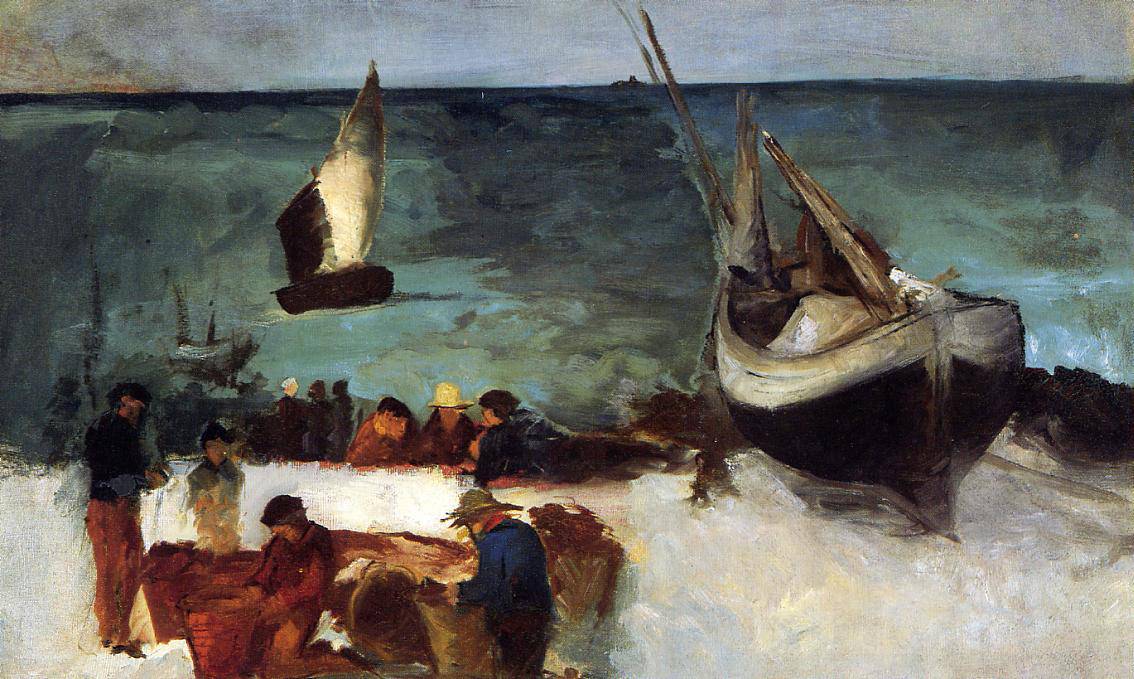 Seascape at Berck, Fishing Boats and Fishermen - Edouard Manet