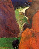 Seascape with cow on the edge of a cliff by Paul Gauguin — rock oil painting wall art, Post Impressionism
