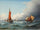 Seascape with fishing boats off a coast in study