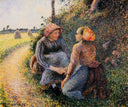Seated and Kneeling Peasants by Camille Pissarro — hand-painted portrait oil painting reproduction on canvas