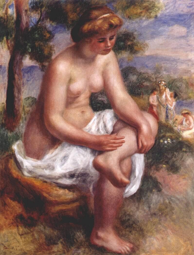 Seated bather in a landscape by Pierre-Auguste Renoir — hand-painted cultural oil painting reproduction on canvas