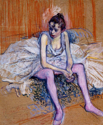 Seated Dancer in Pink Tights in living room