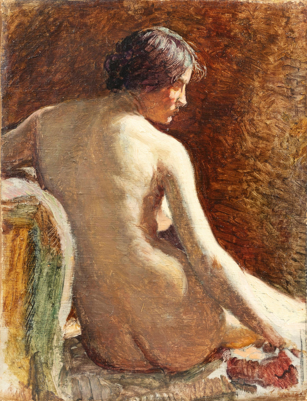 Seated female nude by Angelo Morbelli — hand-painted nude oil painting reproduction on canvas