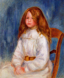 Seated Little Girl with a Blue Background by Pierre-Auguste Renoir — children oil painting wall art, Impressionism