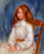 Seated Little Girl with a Blue Background in modern living room