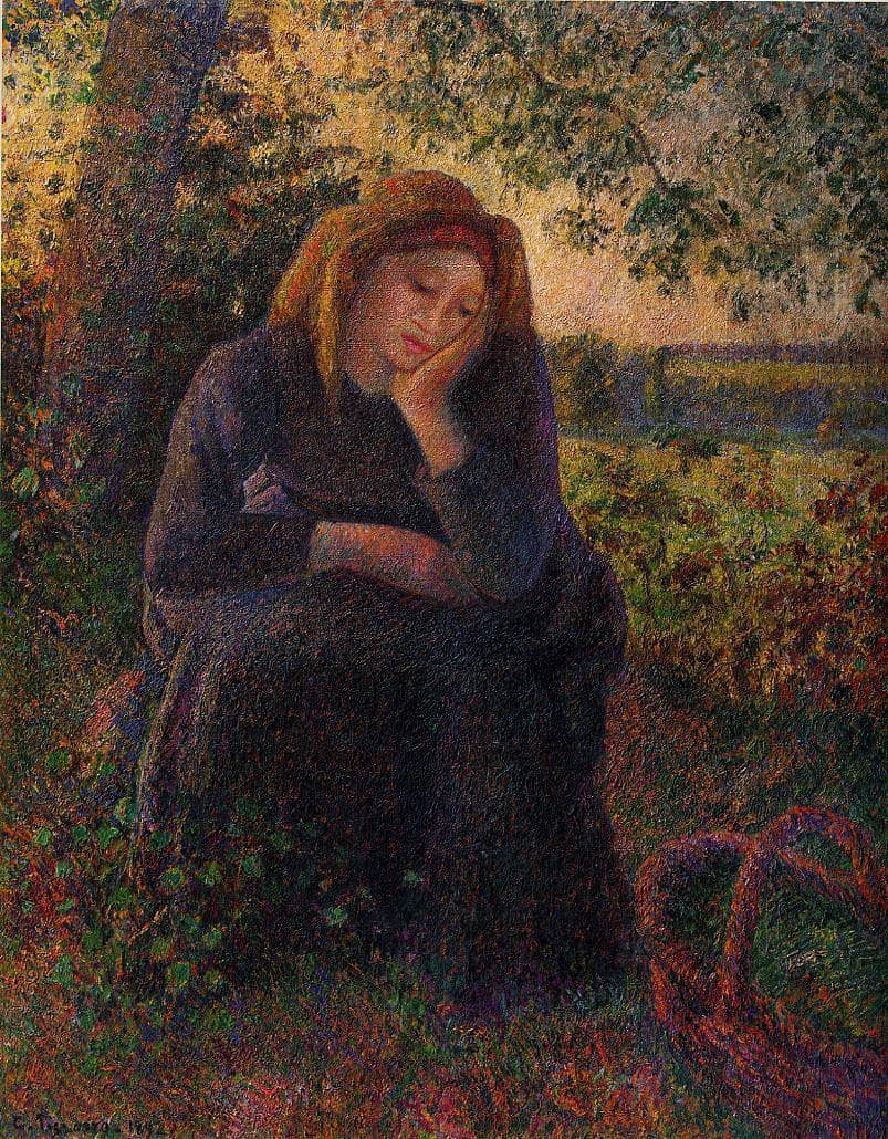 Seated Peasant by Camille Pissarro — hand-painted botanical oil painting reproduction on canvas