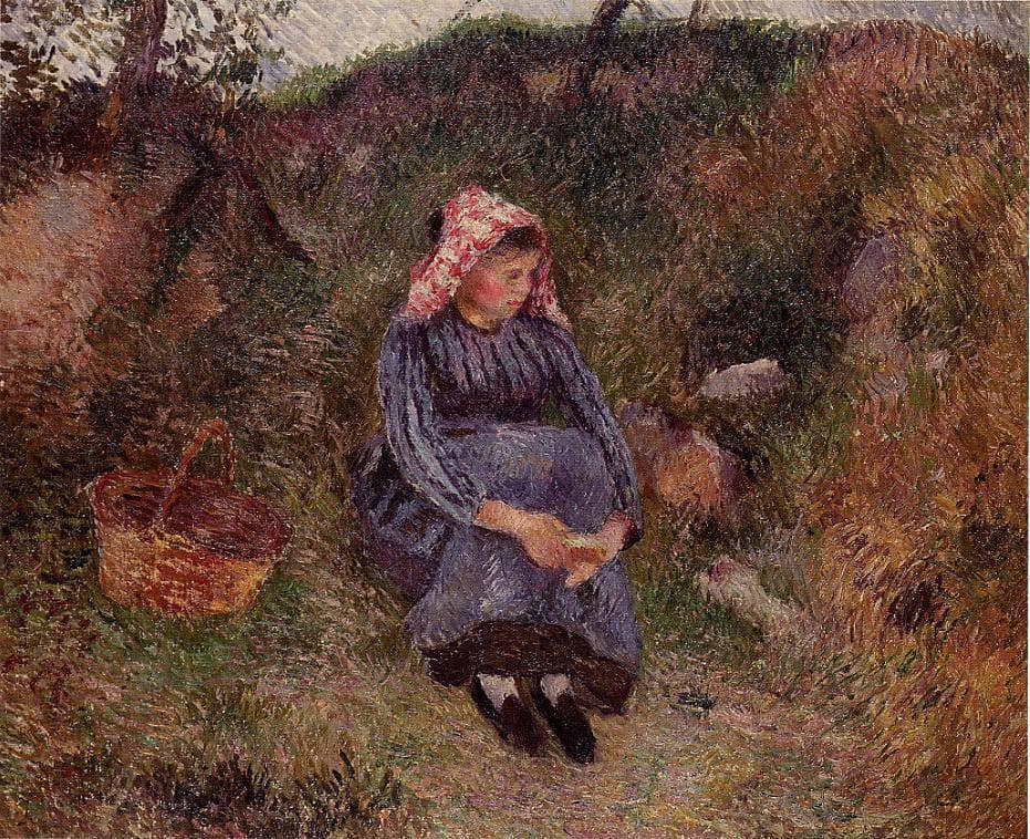 Seated Peasant Girl by Camille Pissarro — hand-painted botanical oil painting reproduction on canvas