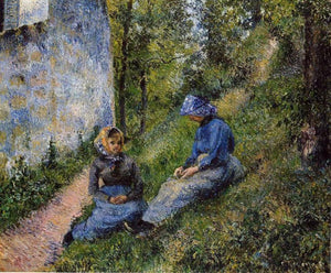 Seated Peasants, Sewing - Camille Pissarro