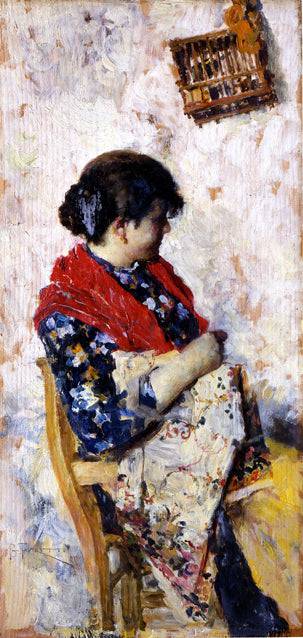 Seated woman by Giacomo Favretto, hand-painted portrait oil painting reproduction on canvas