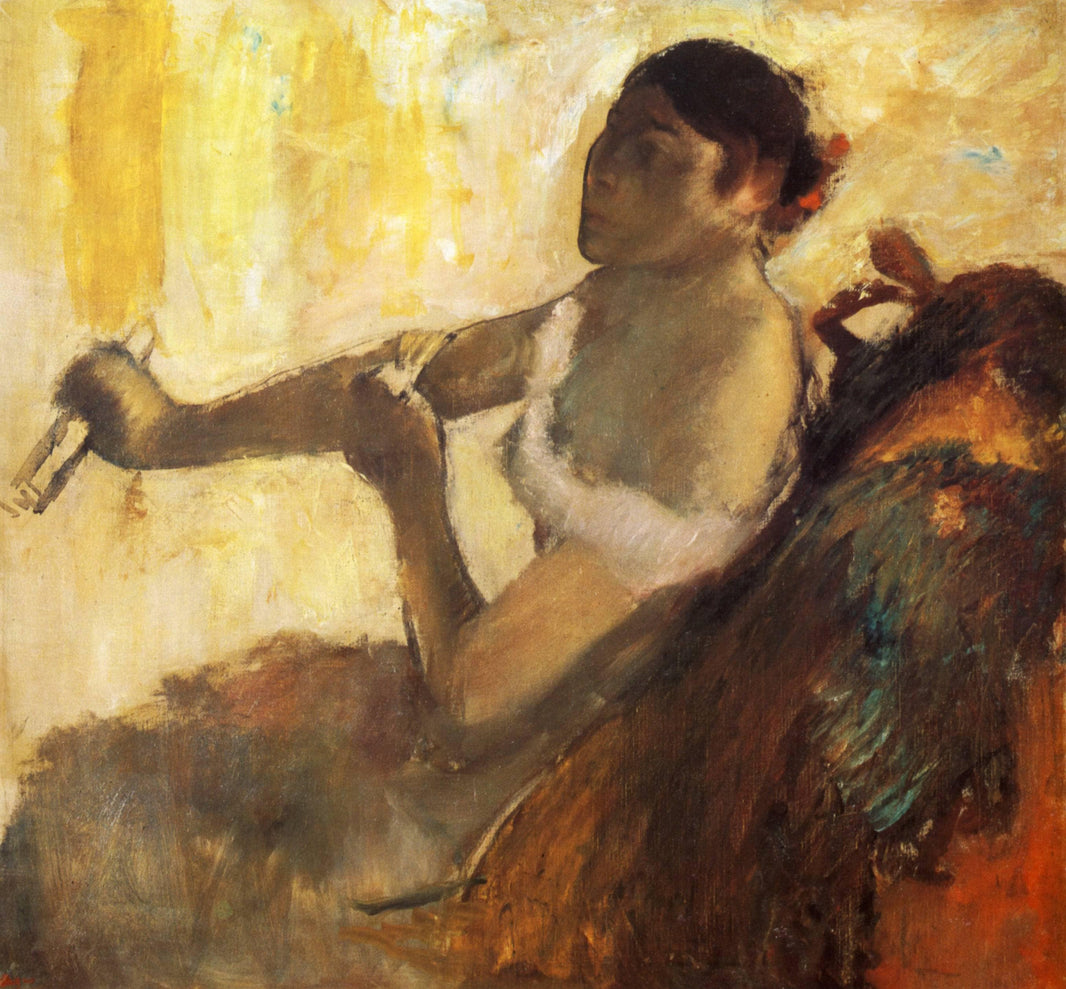 Seated Woman pulling her glove by Edgar Degas — hand-painted portrait oil painting reproduction on canvas