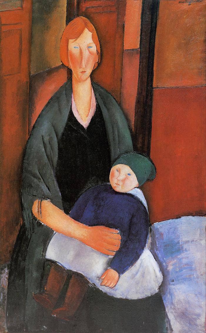 Seated Woman with Child (Motherhood) by Amedeo Modigliani — hand-painted portrait oil painting reproduction on canvas