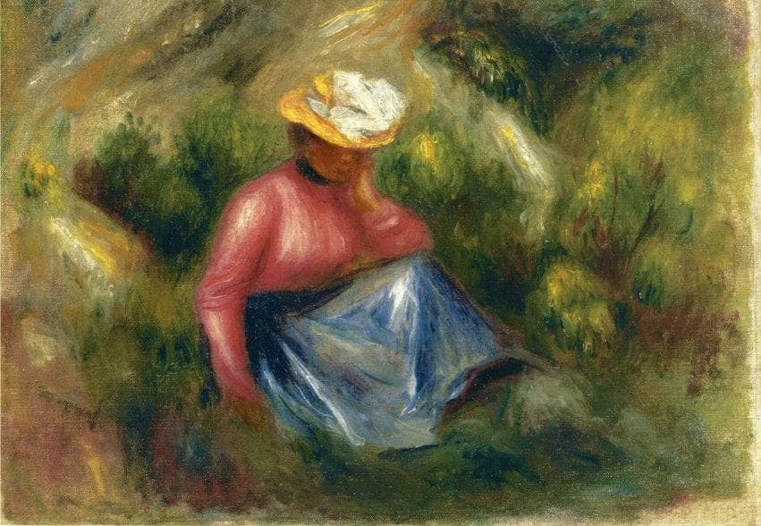 Seated Young Girl with Hat by Pierre-Auguste Renoir — hand-painted portrait oil painting reproduction on canvas