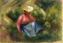 Seated Young Girl with Hat by Pierre-Auguste Renoir — female oil painting wall art, Impressionism