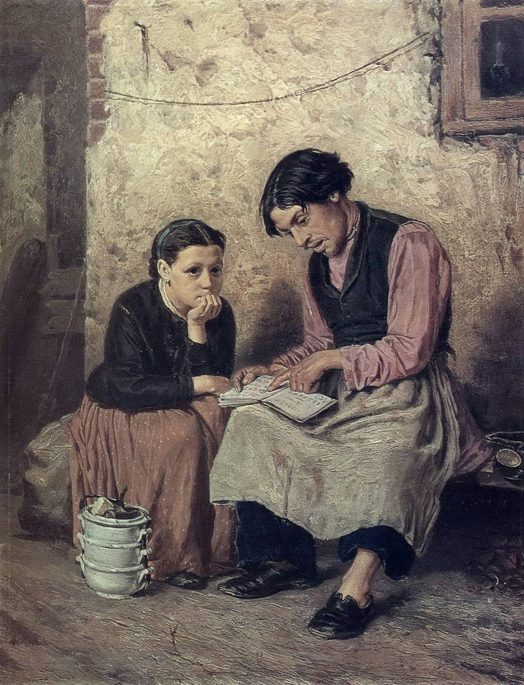 Self-Educating Caretaker by Vasily Perov — hand-painted portrait oil painting reproduction on canvas