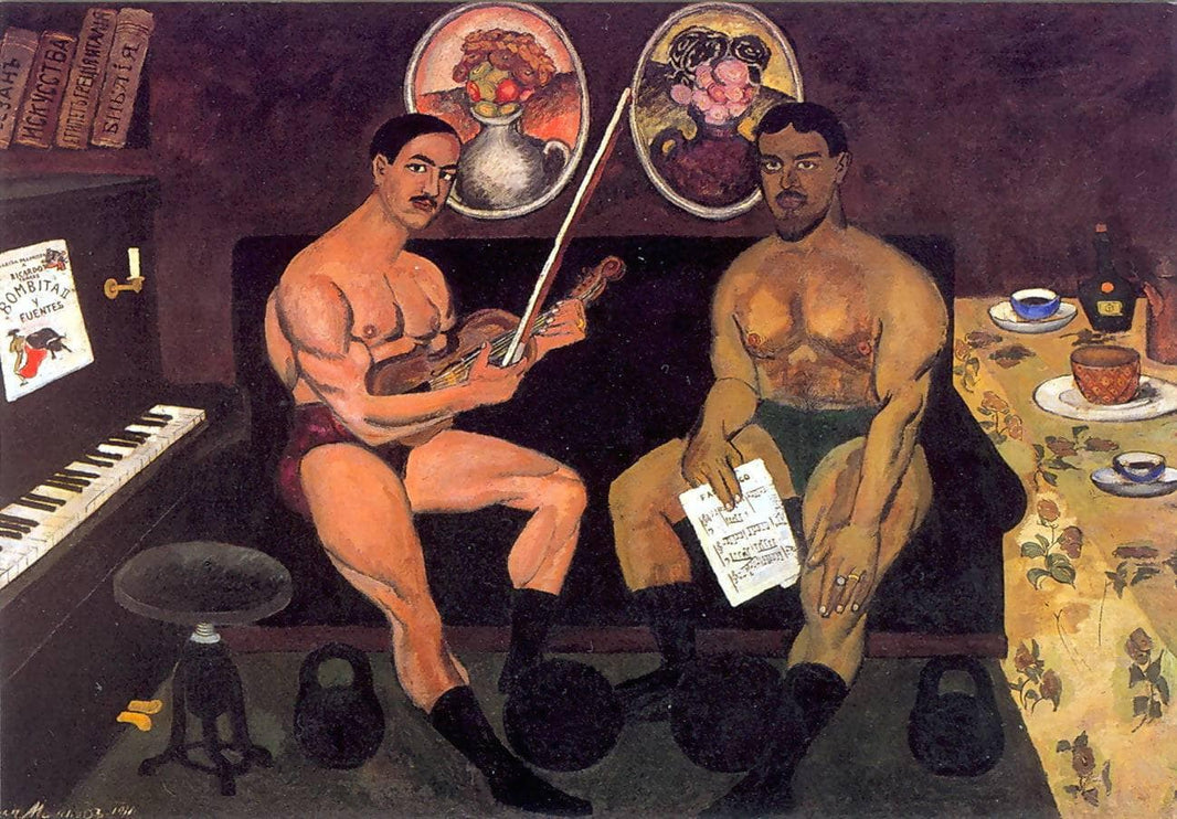 Self-portrait and a portrait of Pyotr Konchalovsky by Ilya Mashkov — hand-painted portrait oil painting reproduction on canvas