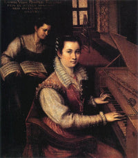 Self-Portrait at the Clavichord with a Servant by Lavinia Fontana — hand-painted portrait oil painting reproduction on canvas