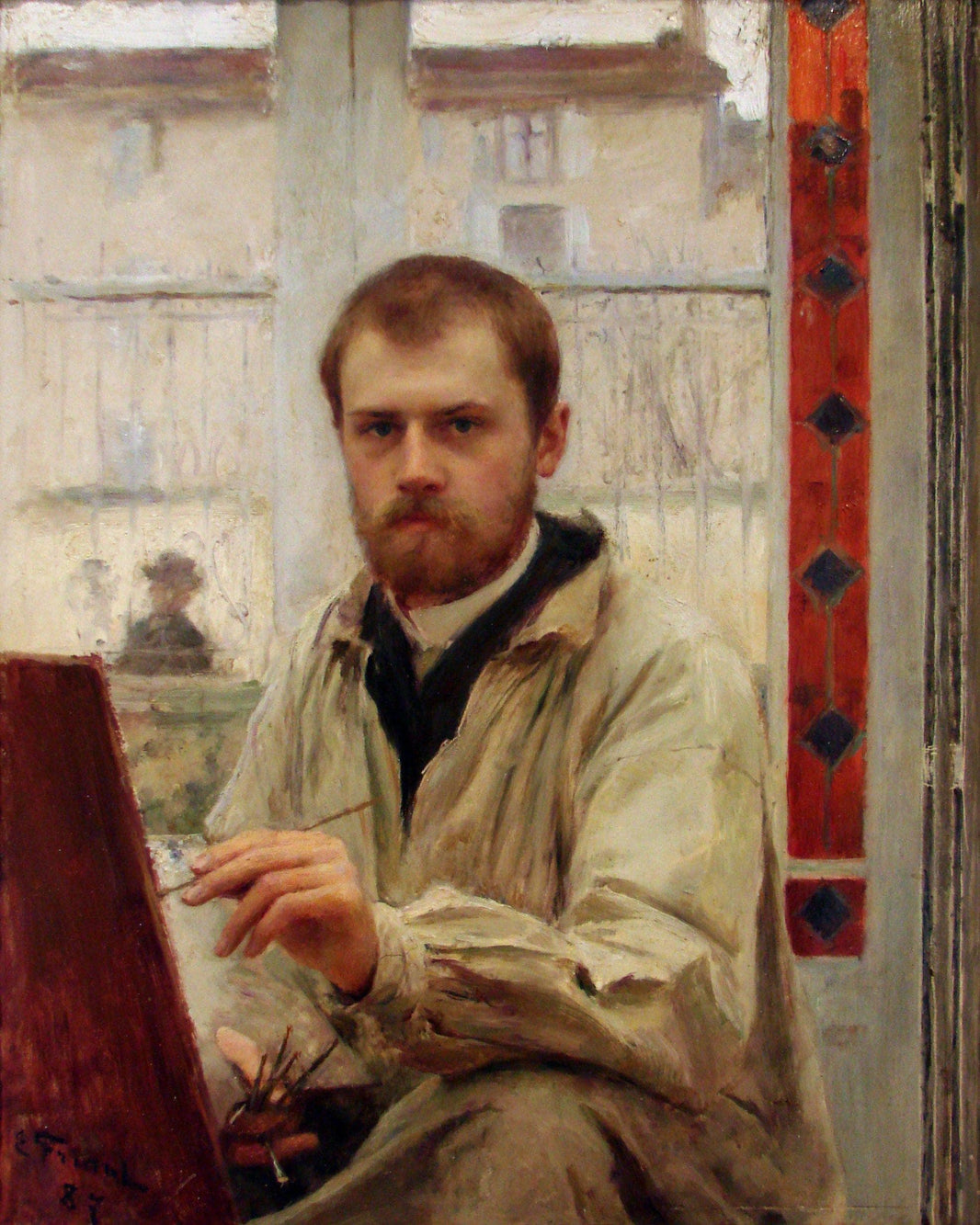 Self-portrait in gray light by Émile Friant — hand-painted portrait oil painting reproduction on canvas