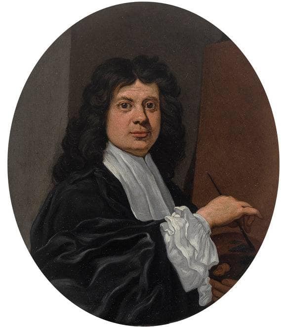 Self Portrait of the Artist Painting and Holding a Palette by Giovanni Battista Gaulli — hand-painted portrait oil painting reproduction on canvas