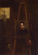Self-portrait on an Easel in a Workshop by Annibale Carracci — hand-painted portrait oil painting reproduction on canvas