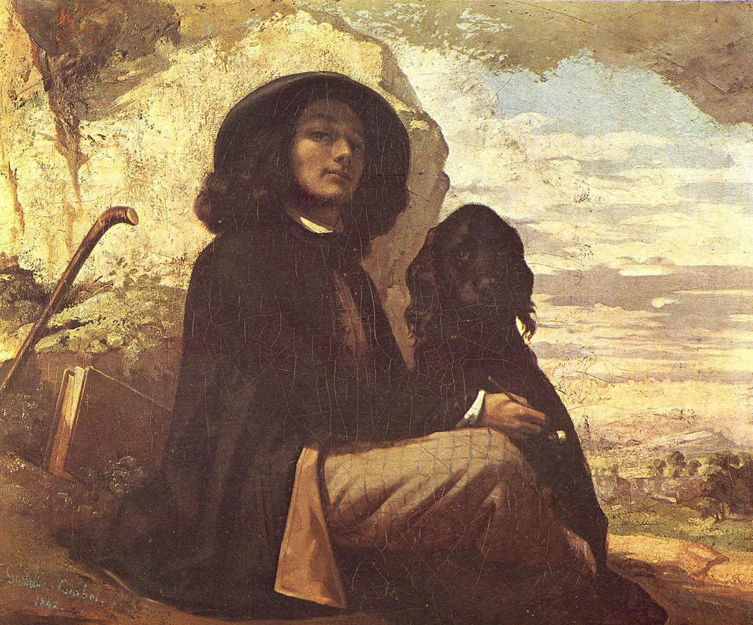 Self-Portrait with a Black Dog by Gustave Courbet — hand-painted animal oil painting reproduction on canvas