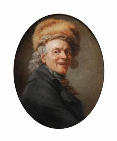 Self-portrait with a fur hat in home office