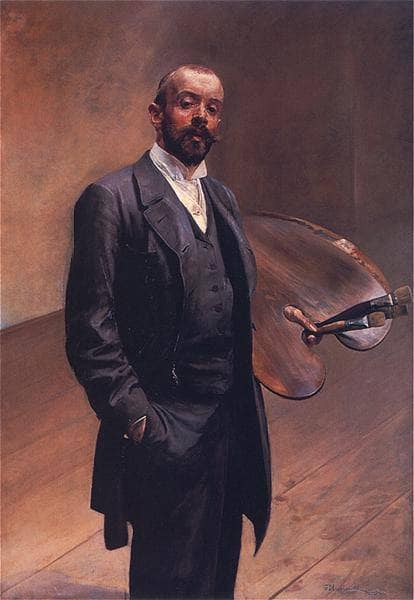 Self-portrait with a palette by Jacek Malczewski — hand-painted portrait oil painting reproduction on canvas