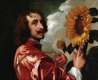 Self portrait with a Sunflower by Anthony van Dyck — hand-painted botanical oil painting reproduction on canvas