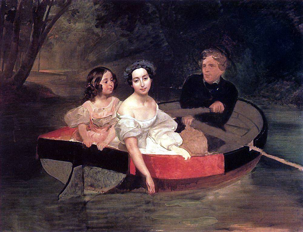 Self-portrait with Baroness Ye. N. Meller-Zakomelskaya and a Girl in a Boat by Karl Bryullov, hand-painted portrait oil painting reproduction on canvas