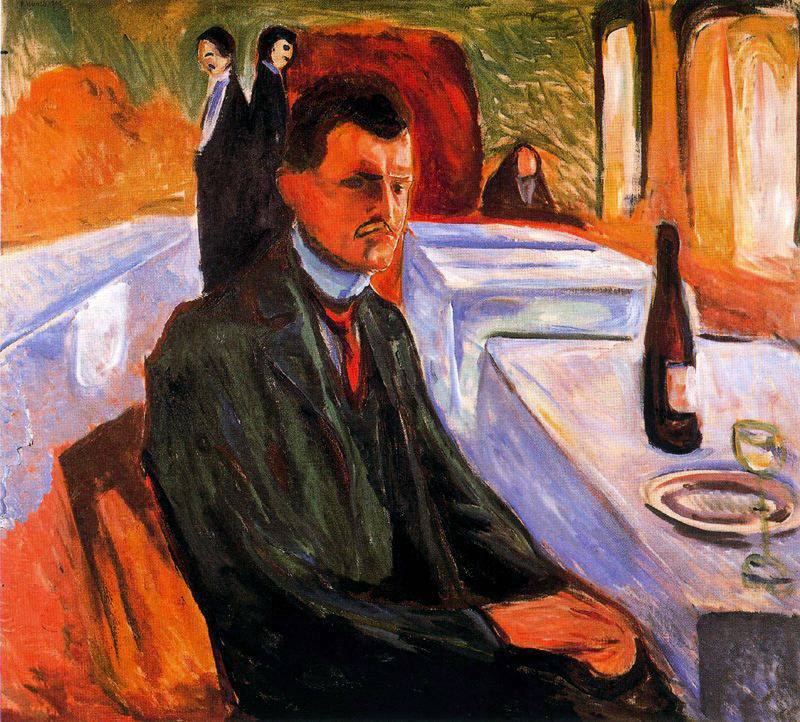 Self-portrait with bottle of wine - Edvard Munch