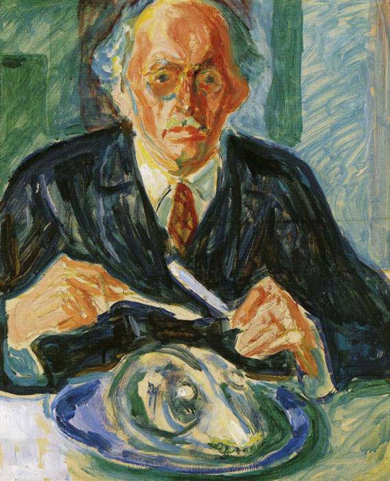 Self-Portrait with Cod's Head - Edvard Munch