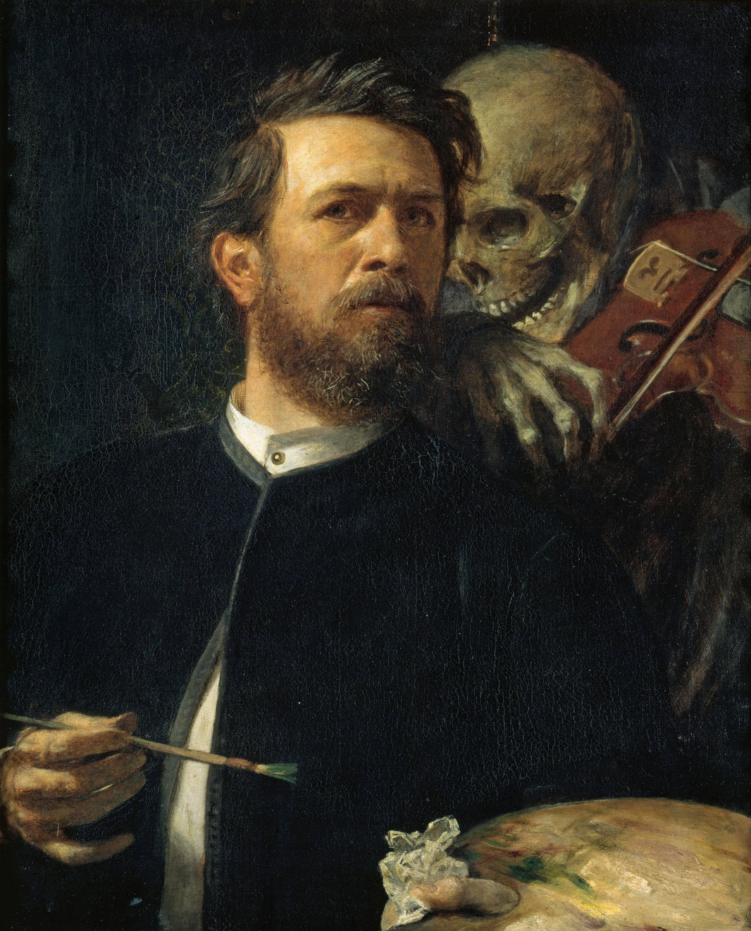 Self-Portrait with Death as a Fiddler by Arnold Böcklin — hand-painted portrait oil painting reproduction on canvas