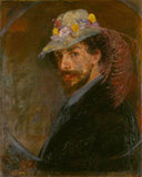 Self-Portrait with Flowered Hat by James Ensor — self oil painting wall art, Impressionism