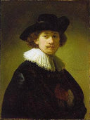 Self-portrait with hat by Rembrandt — hand-painted portrait oil painting reproduction on canvas