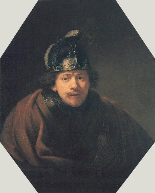 Self-portrait with Helmet by Rembrandt — hand-painted portrait oil painting reproduction on canvas