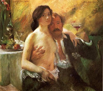 Self-Portrait with his Wife and a Glass of Champagne in hallway