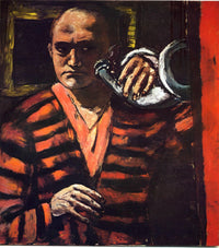 Self-Portrait with Horn by Max Beckmann — hand-painted portrait oil painting reproduction on canvas
