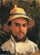 Self-Portrait with Pith Helmet in kitchen