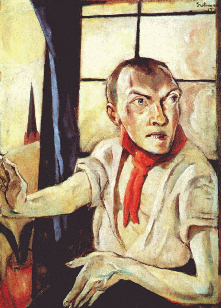 Self-Portrait with Red Scarf - Max Beckmann