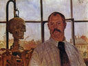 Self-portrait with Skeleton by Lovis Corinth — male oil painting wall art, Expressionism
