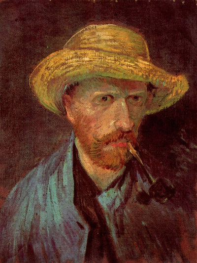 Self-Portrait with Straw Hat and Pipe in home office